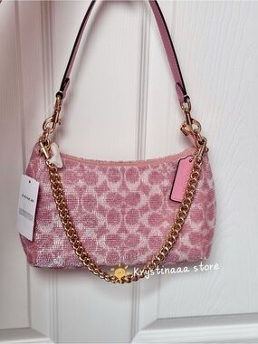 NWT Coach Teri Shoulder Bag In Signature Beaded Satin CET14 pink Sealed NEW!